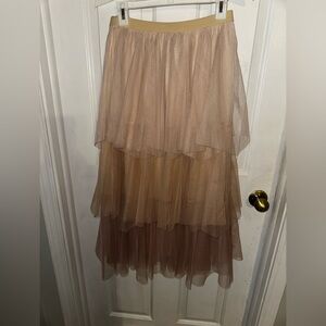 Chic Layered Beige Midi Skirt